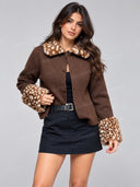 Faux Fur Trim Contrast Knit Cardigan Jacket