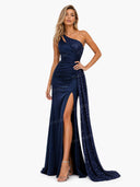Elegant One-Shoulder Sequin Slit Evening Maxi Dress