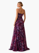 Elegant Abstract Print Ruched Spaghetti Strap Maxi Dress