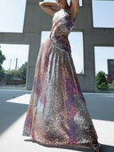 Pastel Sequin Sleeveless Cut-Out Maxi Dress