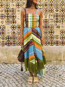 Colorful Striped Crop Top & Fringe Skirt Two-Piece Set