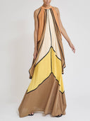 Elegant Colorblock Halter Neck Flowing Maxi Dress