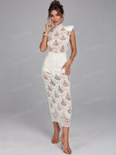 Sexy High Neck Lace Sleeveless Midi Dress