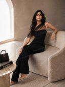 Elegant Mesh Panel One-Shoulder Jumpsuit