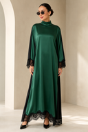 Elegant Color-Block Reversible Satin Lace-Trim Maxi Dress
