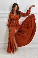 Elegant Ruched Waist High-Slit Maxi Dress
