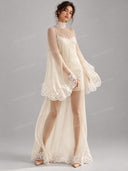 Elegant Sheer Lace Bell Sleeve Maxi Dress