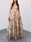 Elegant Floral Jacquard Square Neck Ball Gown Maxi Dress