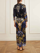Retro Floral Print Twist Front Satin Maxi Dress