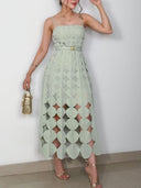 Elegant Geometric Cutout Spaghetti Strap Midi Dress