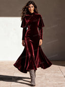 Elegant Velvet Cape Sleeve Mermaid Midi Dress