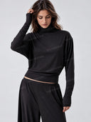 Draped Mock Neck Top &Wide Leg Pants Two Piece Set