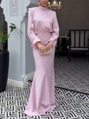 Elegant Satin Top & Embroidered Waistband Skirt Two-Piece Set