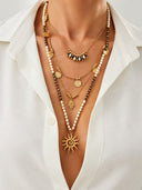 Boho Layered Beaded Charm Necklace Set