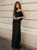 Sexy Elegant Satin Side High Slit Maxi Dress