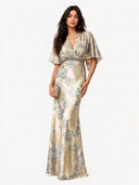 Elegant Floral  Flutter Sleeve Mermaid Maxi Dress