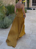 Elegant Strapless Ruched Maxi Dress