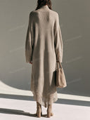 Lace Trim Turtleneck Knit Maxi Dress