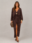 Casual Deep V-Neck Satin Kaftan Maxi Dress