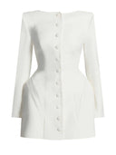 Elegant Button Front Structured Long Sleeve Mini Dress