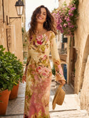Elegant Floral Print Satin Maxi Dress