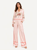 Exquisite Satin Horse Print Zip Jacket & Wide-Leg Pants Two-Piece Set