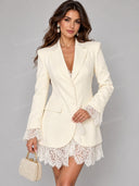 Elegant Lace Trim Blazer Mini Dress