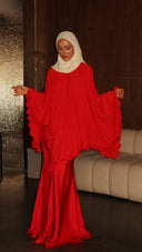 Pleated Cape Top & Satin Mermaid Maxi Skirt Two‑Piece Set