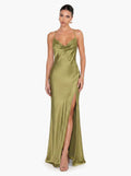 Elegant Green Draped Neckline Maxi Dress