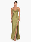 Elegant Green Draped Neckline Maxi Dress
