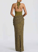 Elegant Cross Halter Cutout Sequined Maxi Dress