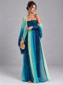 Elegant Ombre Pleated Cami Maxi Dress with Shawl