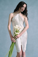 Elegant Satin Fringe Halter Backless Mini Dress