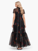 Casual Tie-Neck Multi-Layer Printed Maxi Dress