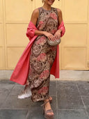 Elegant Abstract Floral Print Dress Two-Piece Set