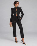 Elegant Cutout Blazer & Straight Leg Pants Set