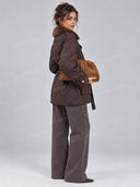 Quilted Faux Fur Collar Belted Jacket