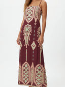 Bohemian Embroidered Print Strappy Midi Dress