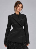 Tailored Blazer & Sheer Fringe Midi Skirt Two Piece Set