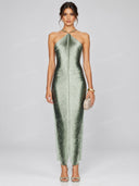 Sexy Halter Bodycon Fringe Maxi Dress