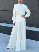 Elegant High Neck Top & Embroidered Maxi Skirt Two-Piece Set
