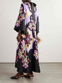 Unique Art Floral Print Bell Sleeve Maxi Dress