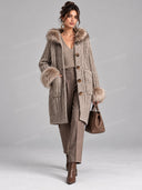 Faux Fur Trim Hooded Knit Long Cardigan