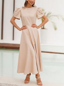 Elegant High-neck Bud Sleeve Midi Dress