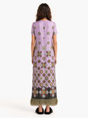 Boho Baroque Print Feather Trim Maxi Dress