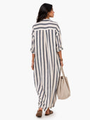 Deep V-Neck Stripe Printed Shirt Dress