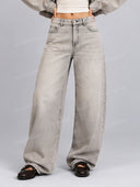 Retro Washed High Waist Barrel Leg Jeans