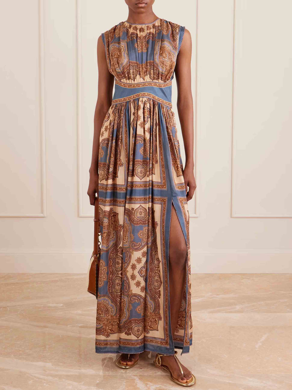 Retro Paisley Print Side Slit Maxi Dress