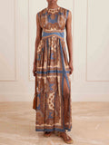 Retro Paisley Print Side Slit Maxi Dress