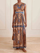 Retro Paisley Print Side Slit Maxi Dress